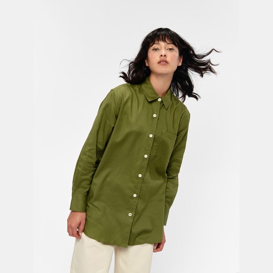 Aigle Oversized Long-sleeved Blouse Shirts Women Olive ZA-64120